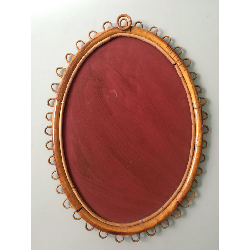Oval rattan mirror mid century Italy - 1960s