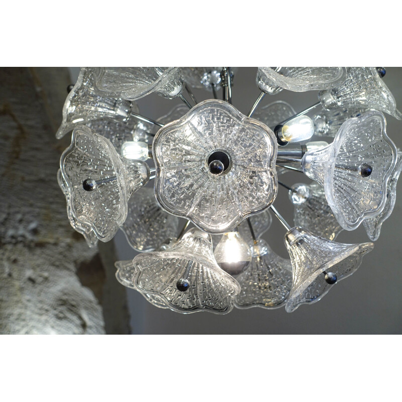 Paolo Venini Glass Flower Chromed Sputnik Chandelier for VeArt. 7 bulbs, 1960’s