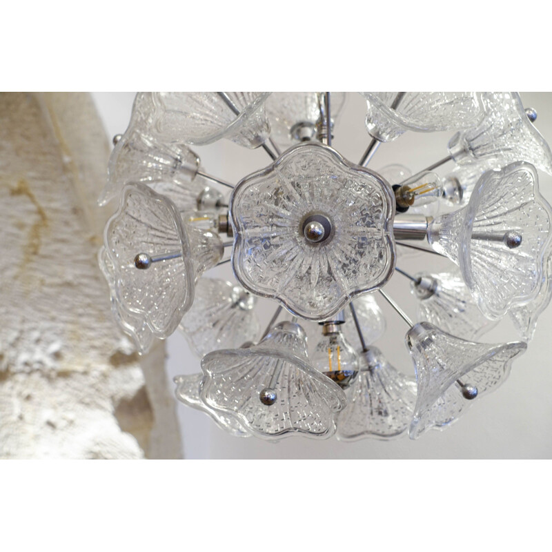 Paolo Venini Glass Flower Chromed Sputnik Chandelier for VeArt. 7 bulbs, 1960’s