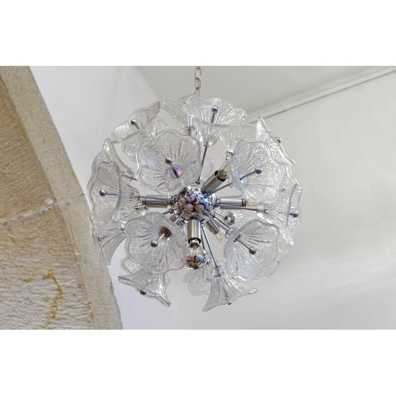 Paolo Venini Glass Flower Chromed Sputnik Chandelier for VeArt. 7 bulbs, 1960’s