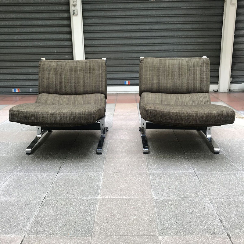 Pair of Etienne FERMIGIER 1965 vintage Lounge armchairs