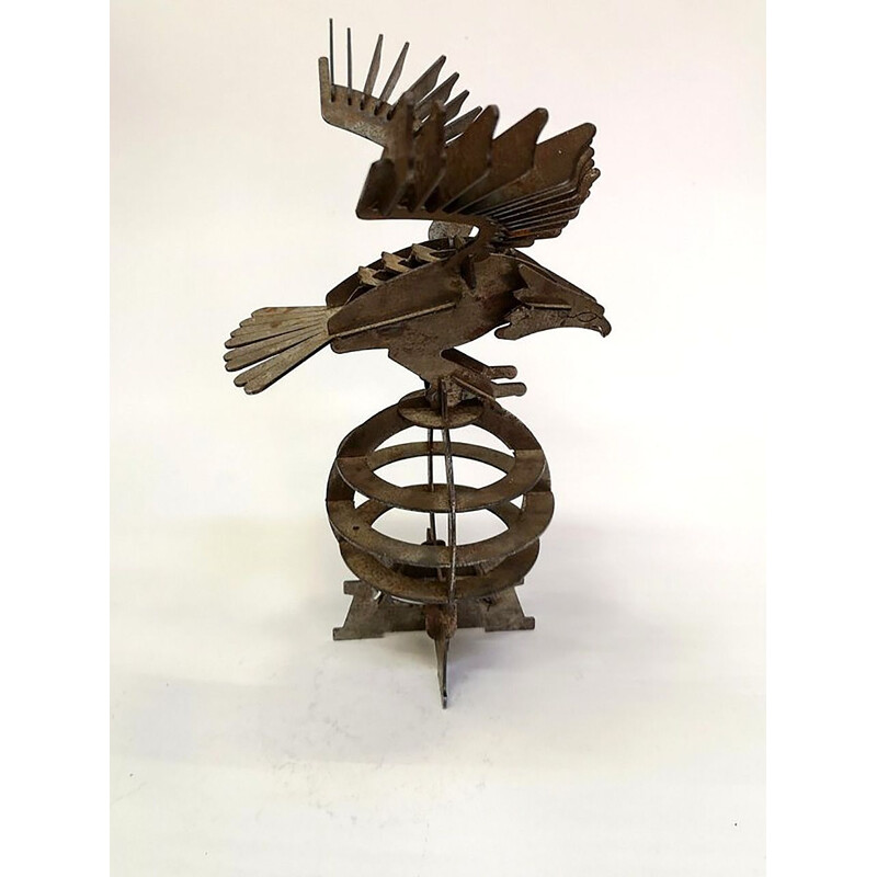 Sculpture artisanale vintage d'un aigle en fer, 1970
