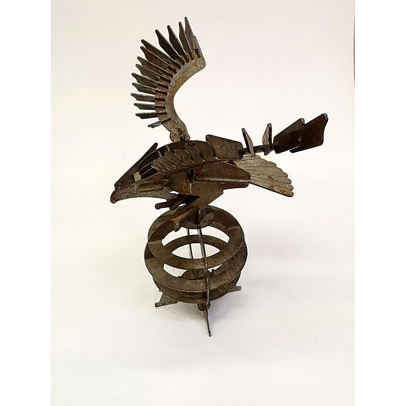 Sculpture artisanale vintage d'un aigle en fer, 1970