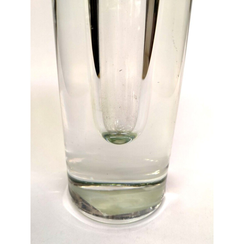 Vase vintage en verre lourd, fabriqué à la main, 1970