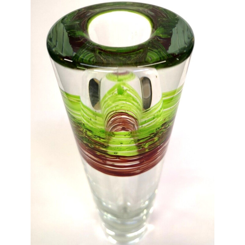 Vase vintage en verre lourd, fabriqué à la main, 1970