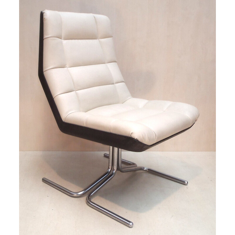 6 Leather Office Chairs cream - 1970s