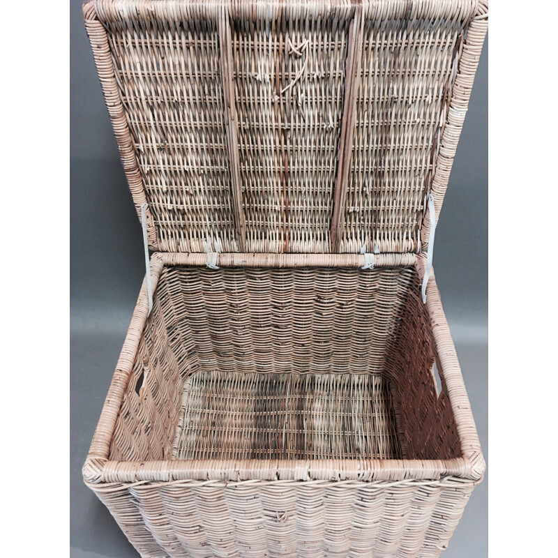 Large vintage organic rattan and leather trunk.