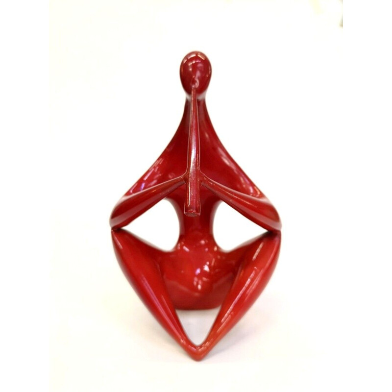Mid century Red Sitting Figure Porcelain, from Zsolnay, 1960s
