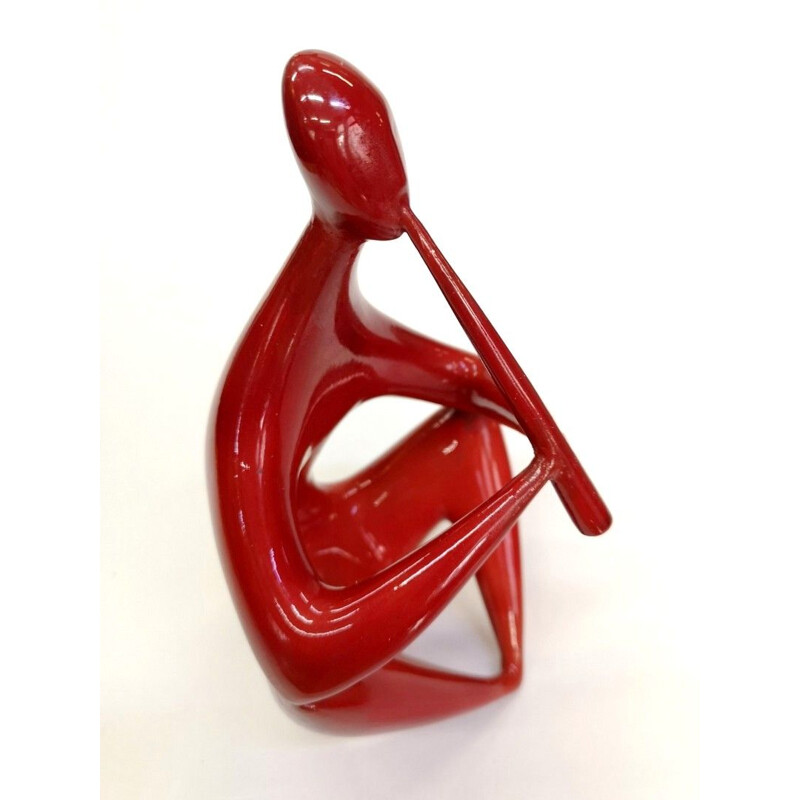 Mid century Red Sitting Figure Porcelain, from Zsolnay, 1960s