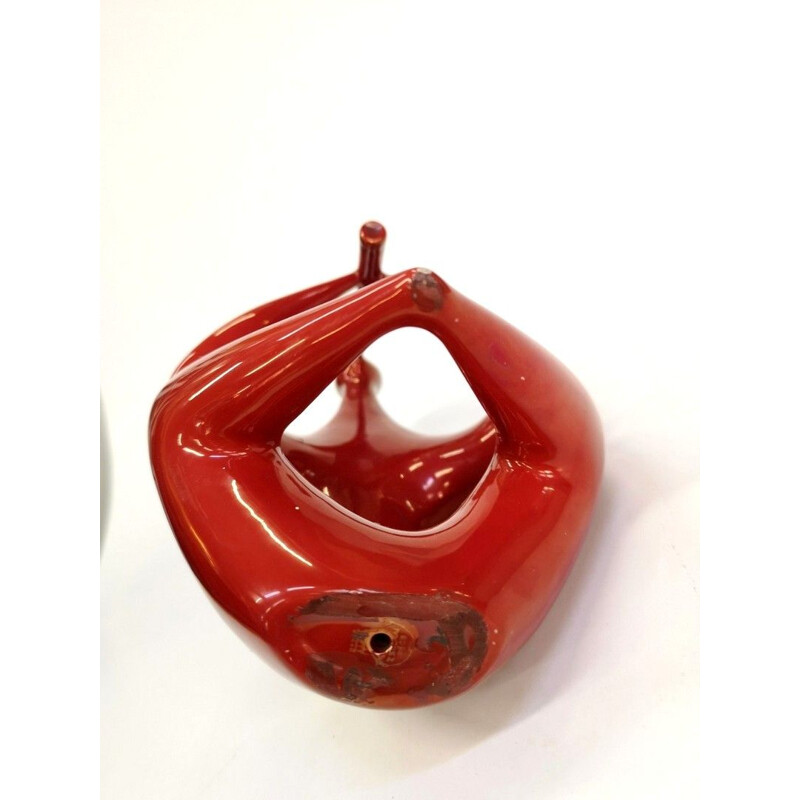 Mid century Red Sitting Figure Porcelain, from Zsolnay, 1960s