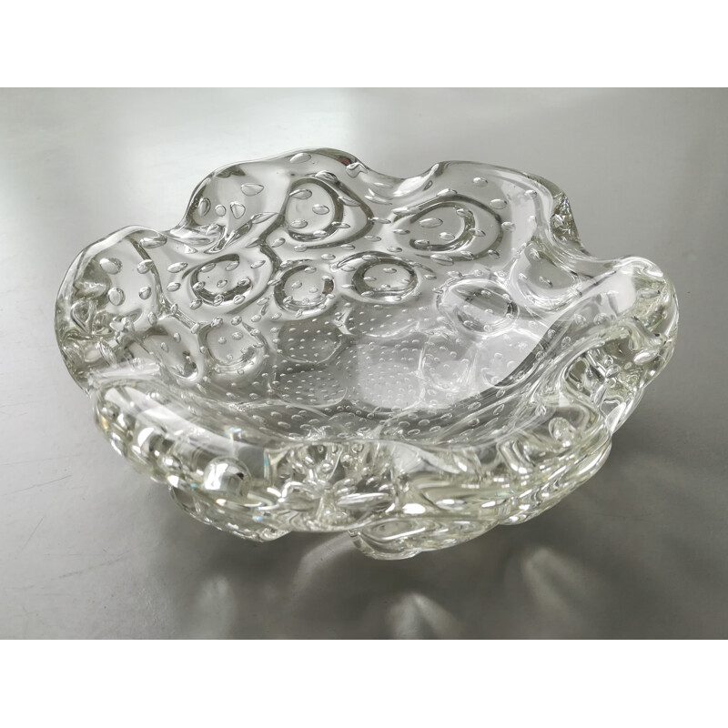 Vintage hand-blown glass ashtray Bullicante, Italy 1970