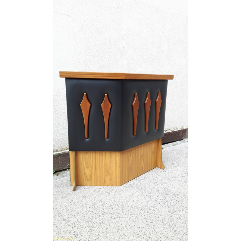 Mid century counter / bar in wood, leatherette and formica - 1960s