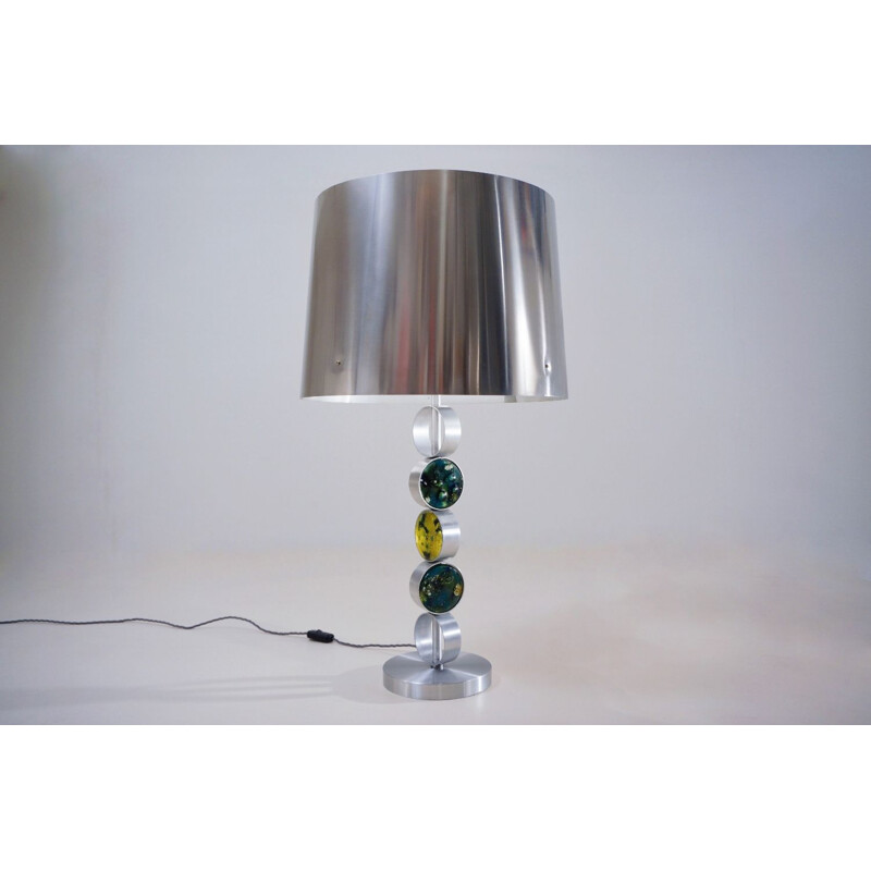 Vintage aluminum table lamp in steel and glass by Nanny Still McKinney, The Netherlands 1972