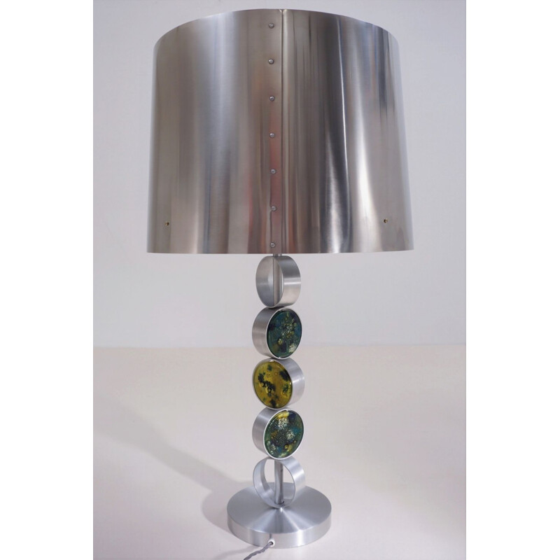 Vintage aluminum table lamp in steel and glass by Nanny Still McKinney, The Netherlands 1972