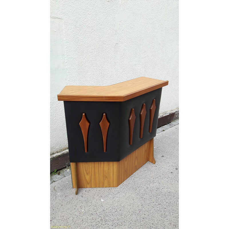 Mid century counter / bar in wood, leatherette and formica - 1960s