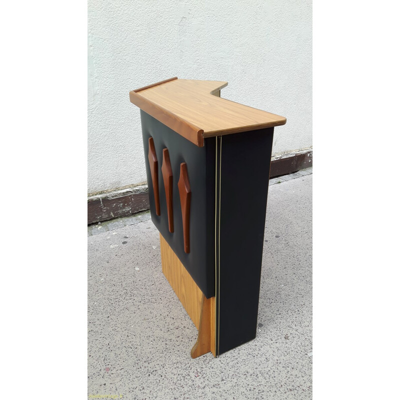 Mid century counter / bar in wood, leatherette and formica - 1960s