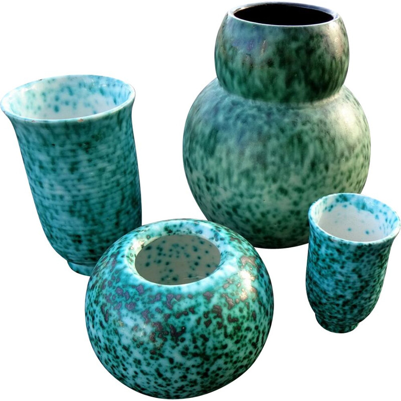 Set of 4 vintage speckled ceramic vases by Elchinger