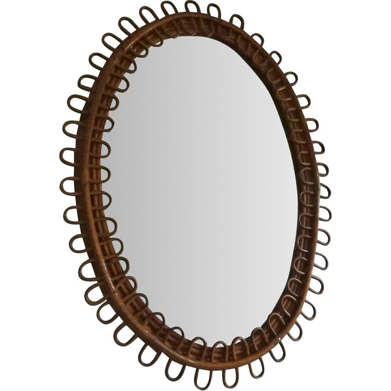 Oval rattan mirror mid century Italy - 1960s