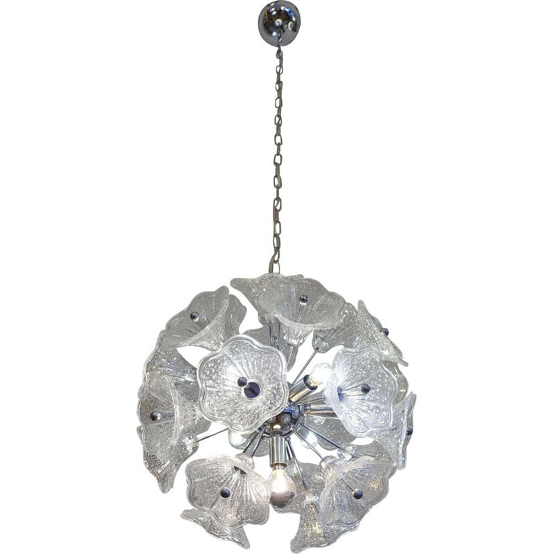 Paolo Venini Glass Flower Chromed Sputnik Chandelier for VeArt. 7 bulbs, 1960’s