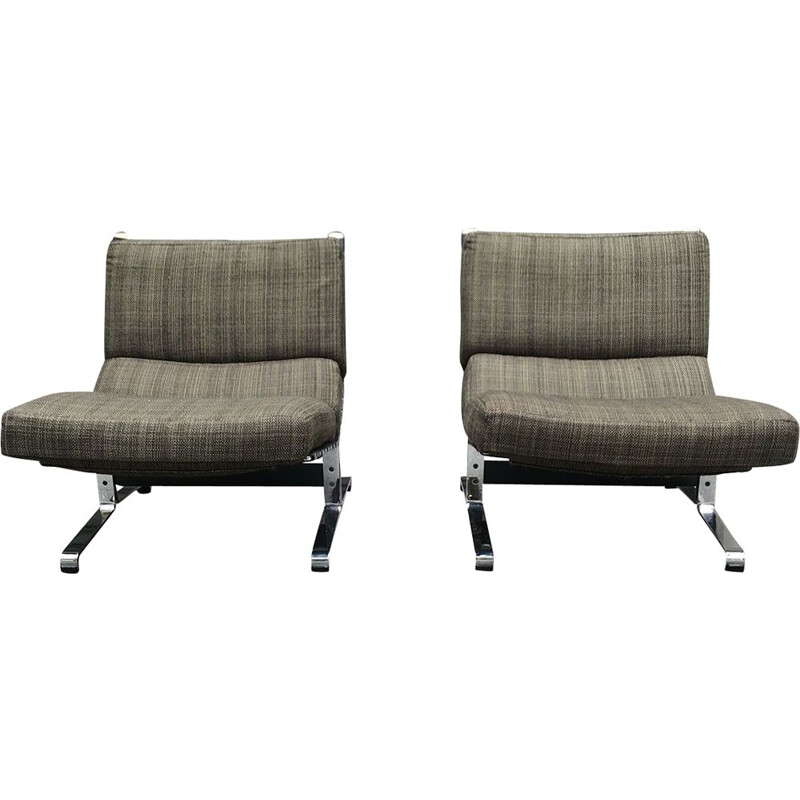 Pair of Etienne FERMIGIER 1965 vintage Lounge armchairs