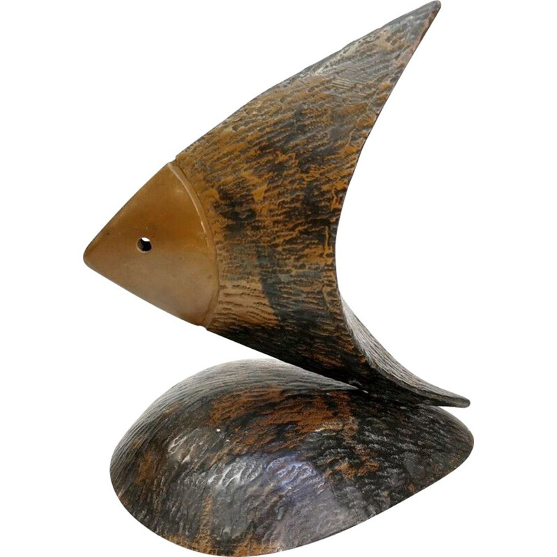 Sculpture vintage de poisson en cuivre patinée à la main, 1970