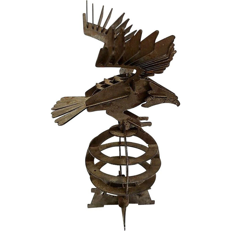 Sculpture artisanale vintage d'un aigle en fer, 1970