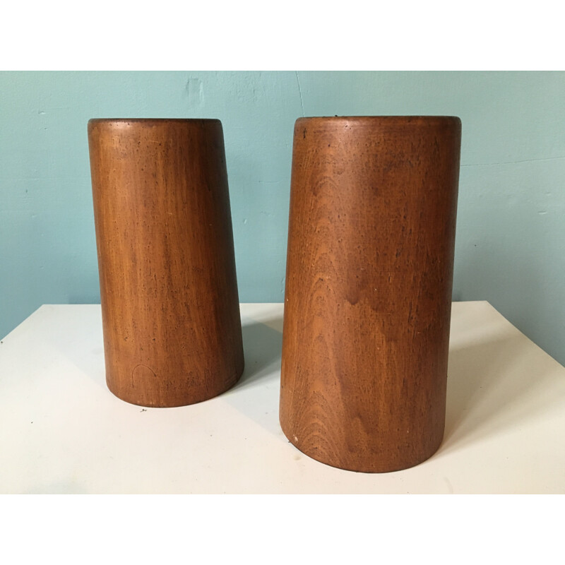 Pair of large vintage teak candlesticks, Scandinavian 1960s