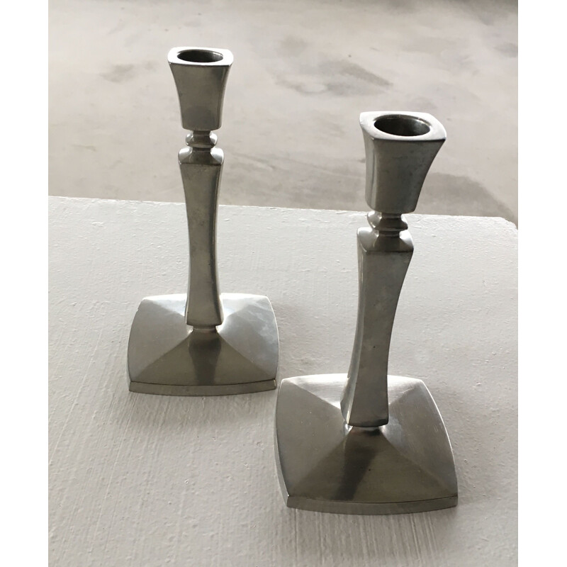 Pair of Art Deco vintage Pewter Candlesticks by Just Andersen