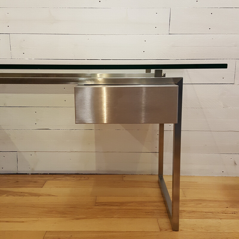 Stainless steel and glass desk, Patric MAFFEI - 1970s