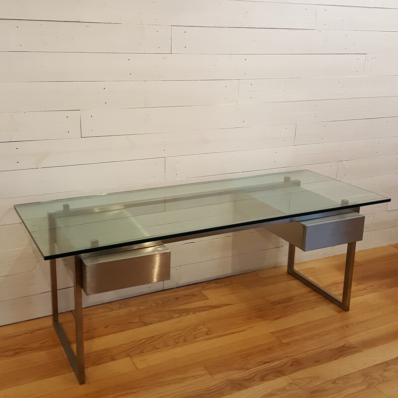 Stainless steel and glass desk, Patric MAFFEI - 1970s