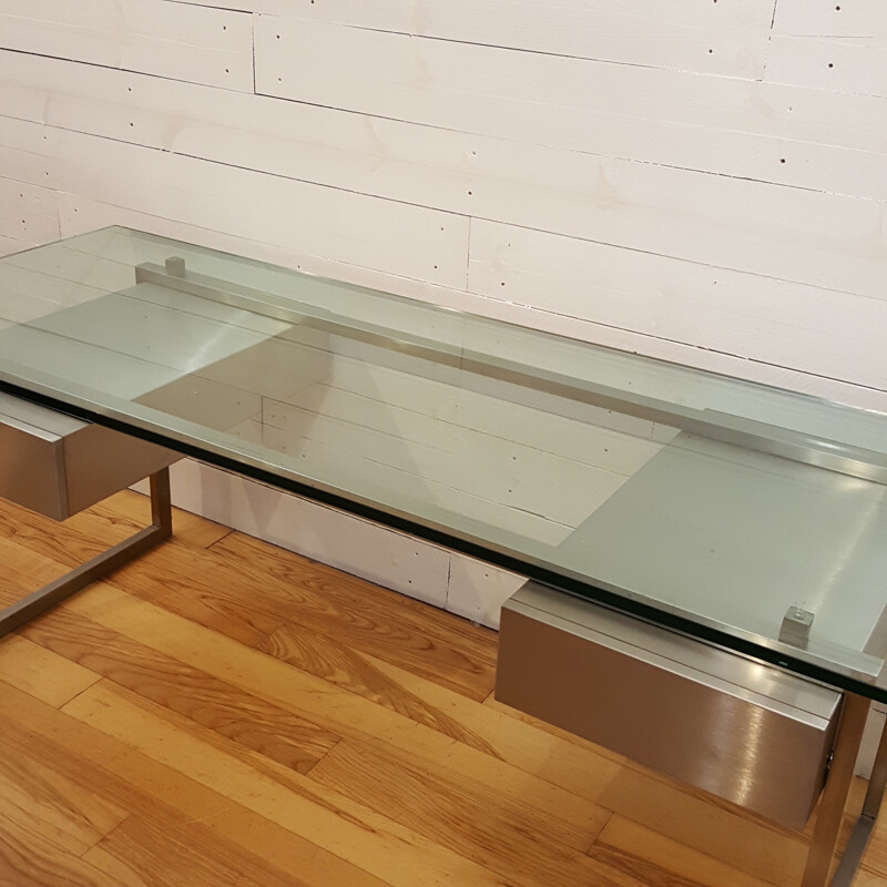 Stainless steel and glass desk, Patric MAFFEI - 1970s