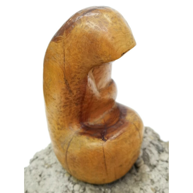 Hand Carved Sculpture vintage Thinker by Artist Feldman, 1970s