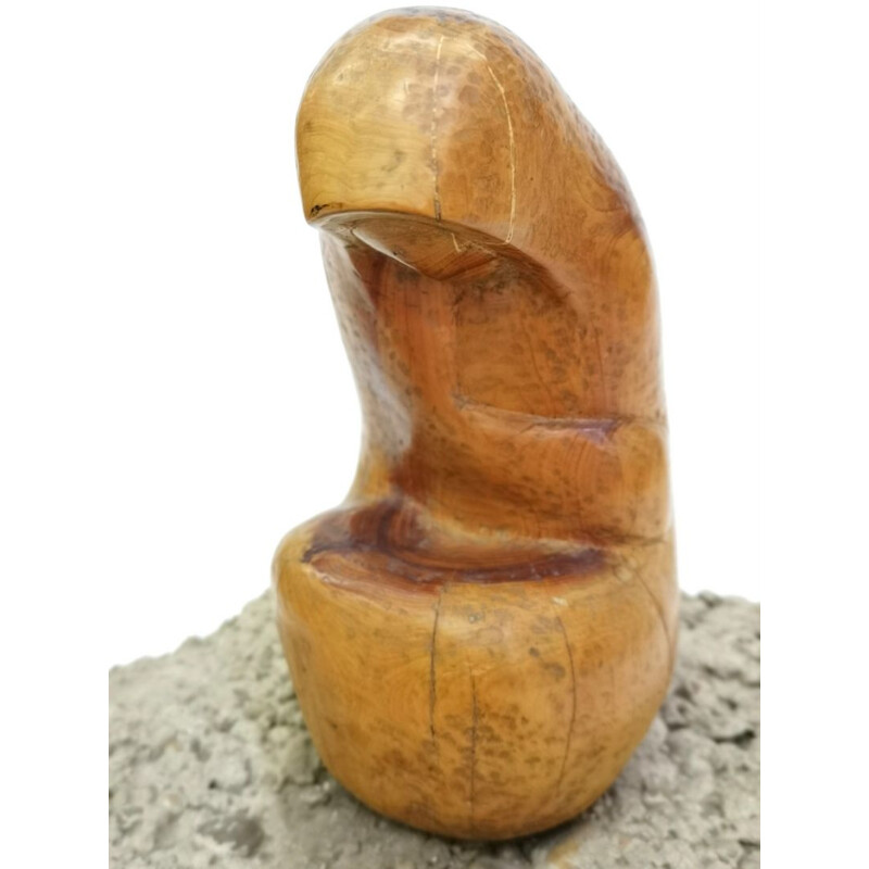 Hand Carved Sculpture vintage Thinker by Artist Feldman, 1970s