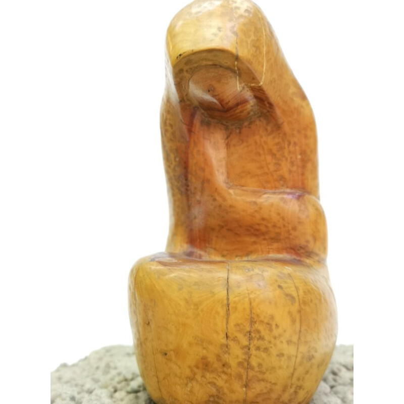 Hand Carved Sculpture vintage Thinker by Artist Feldman, 1970s