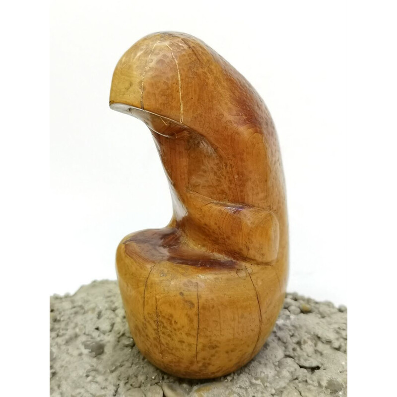 Hand Carved Sculpture vintage Thinker by Artist Feldman, 1970s