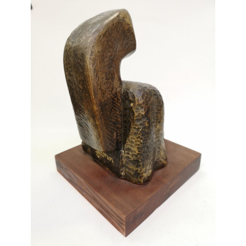 Vintage Figures Organic Abstract Style Hand Carved Wooden Sculpture by Feldman