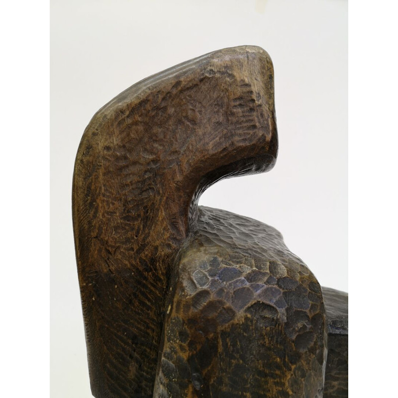 Vintage Figures Organic Abstract Style Hand Carved Wooden Sculpture by Feldman