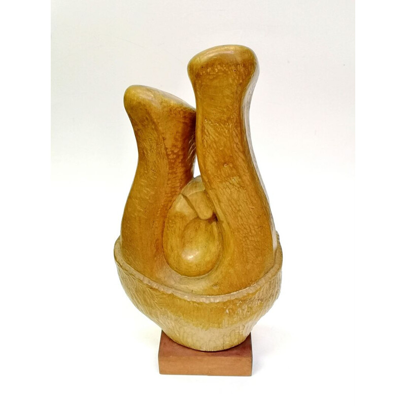 Vintage abstract hand-carved wood sculpture by Feldman, 1970