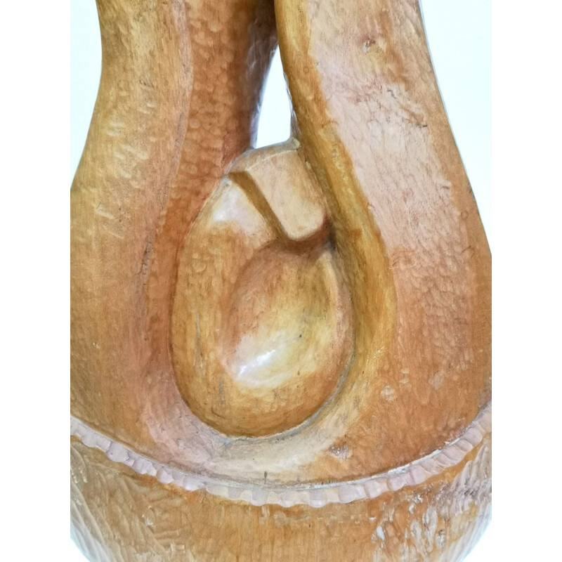 Vintage abstract hand-carved wood sculpture by Feldman, 1970