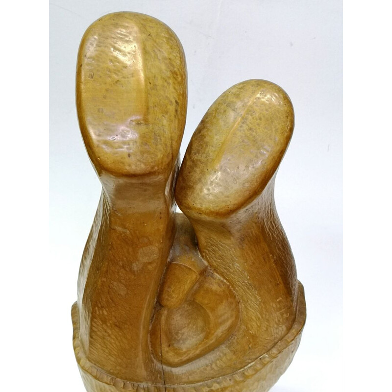 Vintage abstract hand-carved wood sculpture by Feldman, 1970