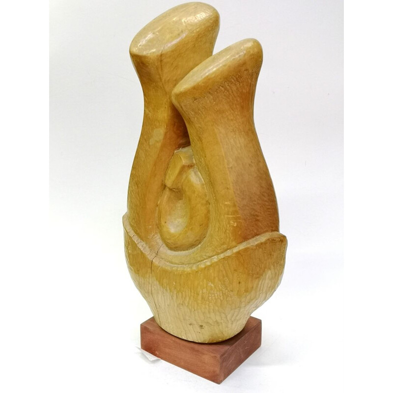 Vintage abstract hand-carved wood sculpture by Feldman, 1970