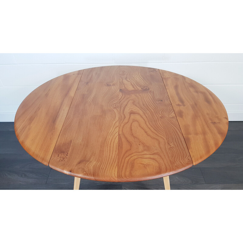 Vintage Dining Table, Ercol Round Drop Leaf 1960s