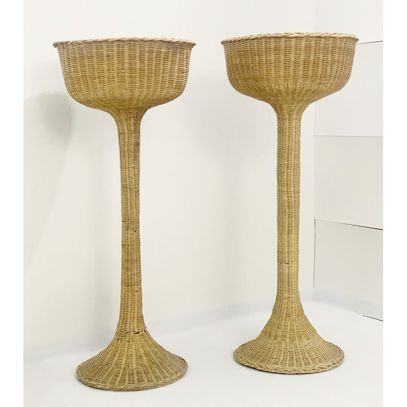 Pair of vintage planters in woven wicker