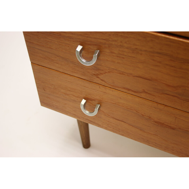 Teak chest of drawers mid century with 3 drawers and horseshoe handles Danish