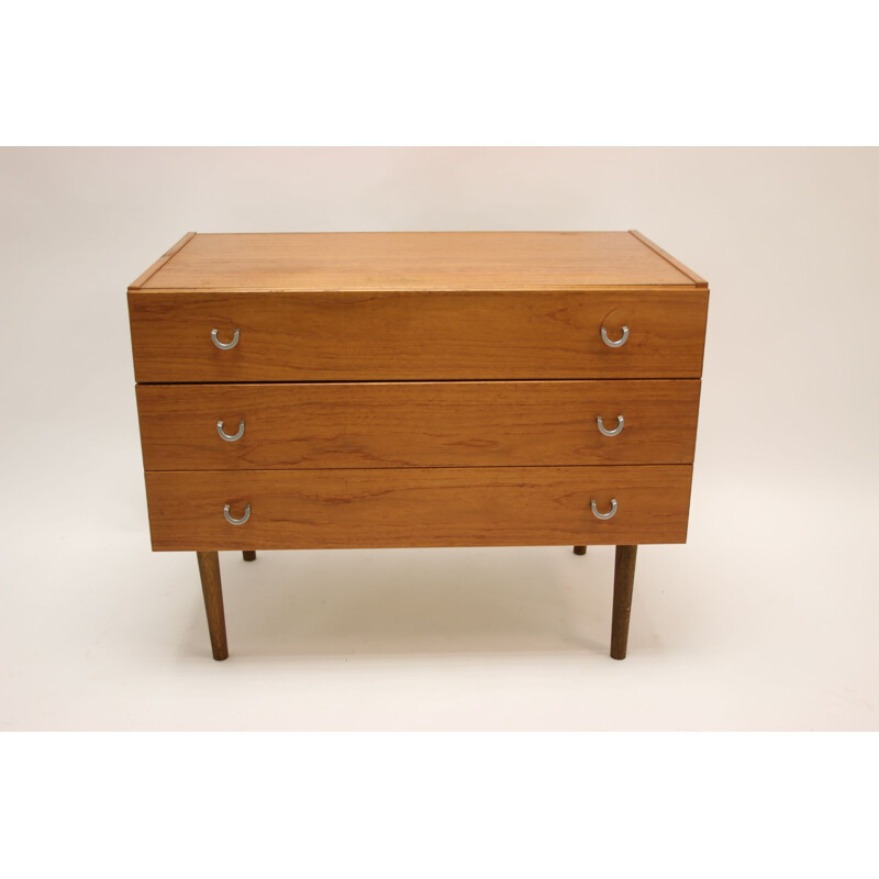Vintage teak chest of drawers with 3 drawers and horseshoe handles