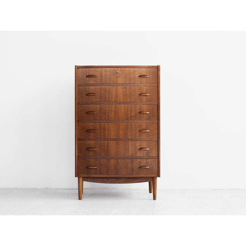 Midcentury chest of 6 drawers in teak with bowed front Danish 1960s