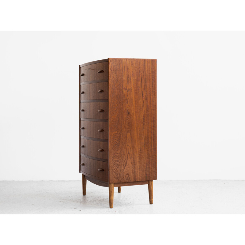 Midcentury chest of 6 drawers in teak with bowed front Danish 1960s