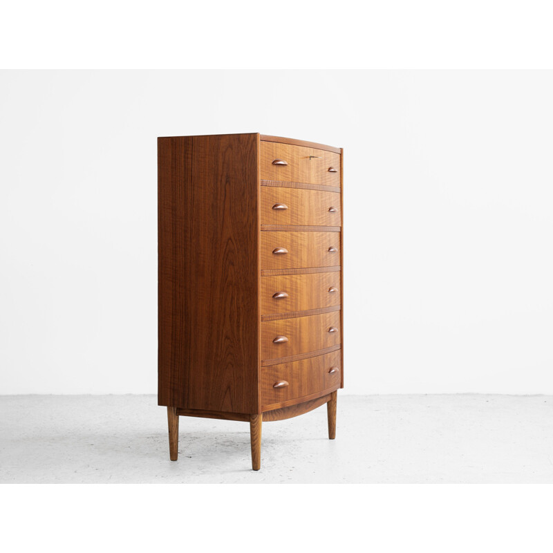 Midcentury chest of 6 drawers in teak with bowed front Danish 1960s