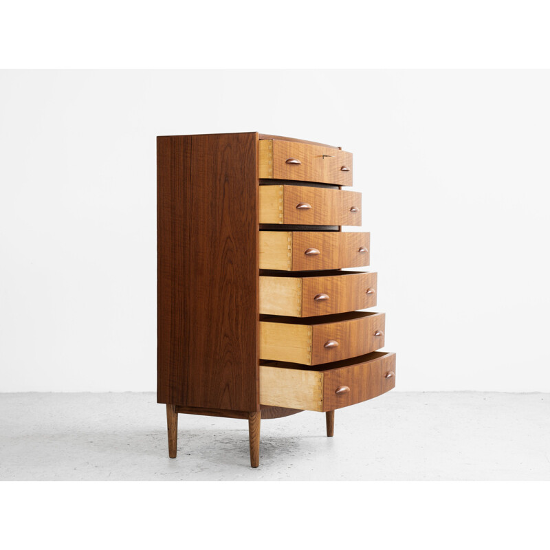 Midcentury chest of 6 drawers in teak with bowed front Danish 1960s