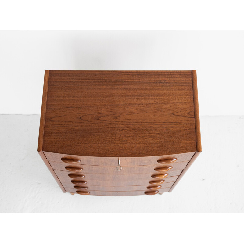 Midcentury chest of 6 drawers in teak with bowed front Danish 1960s